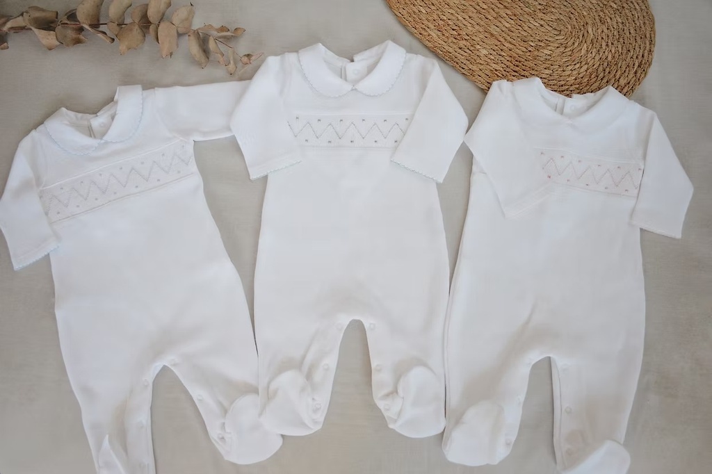Enterizo PIMA punto smock rosa 6/9 Mon Petit