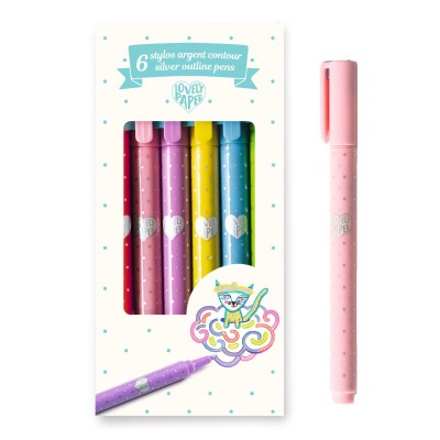 6 Silver Outline Pens Djeco