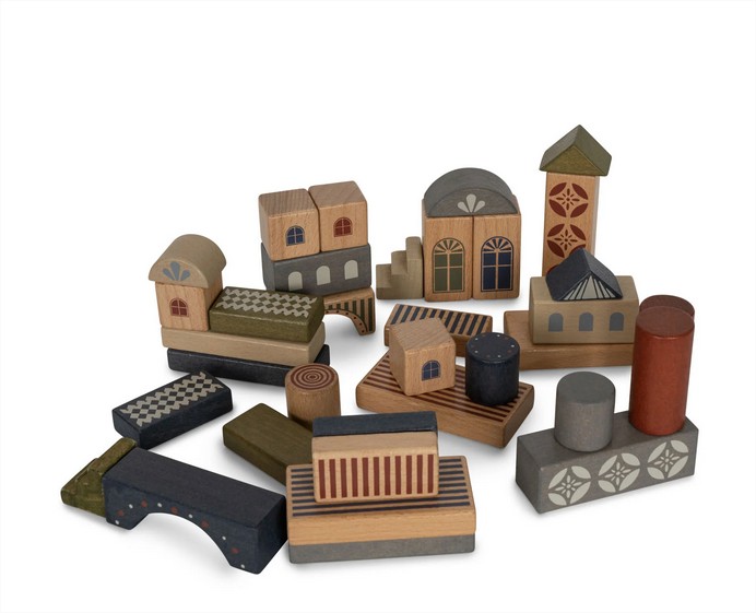 Wooden Building Blocks With Print 34 Pcs Fsc Beige/Toffee Ko