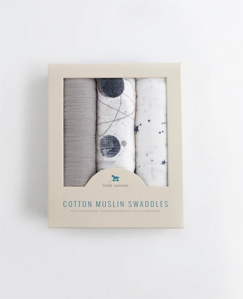 Cotton Muslin Swaddle x3 - Planetary Little Unicorn