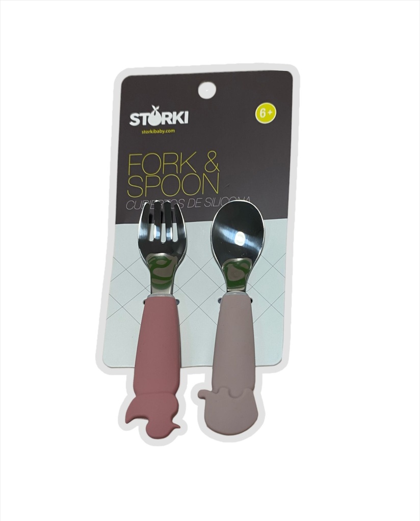 Pack cuchara y tenedor acero lavanda/rosa Storki