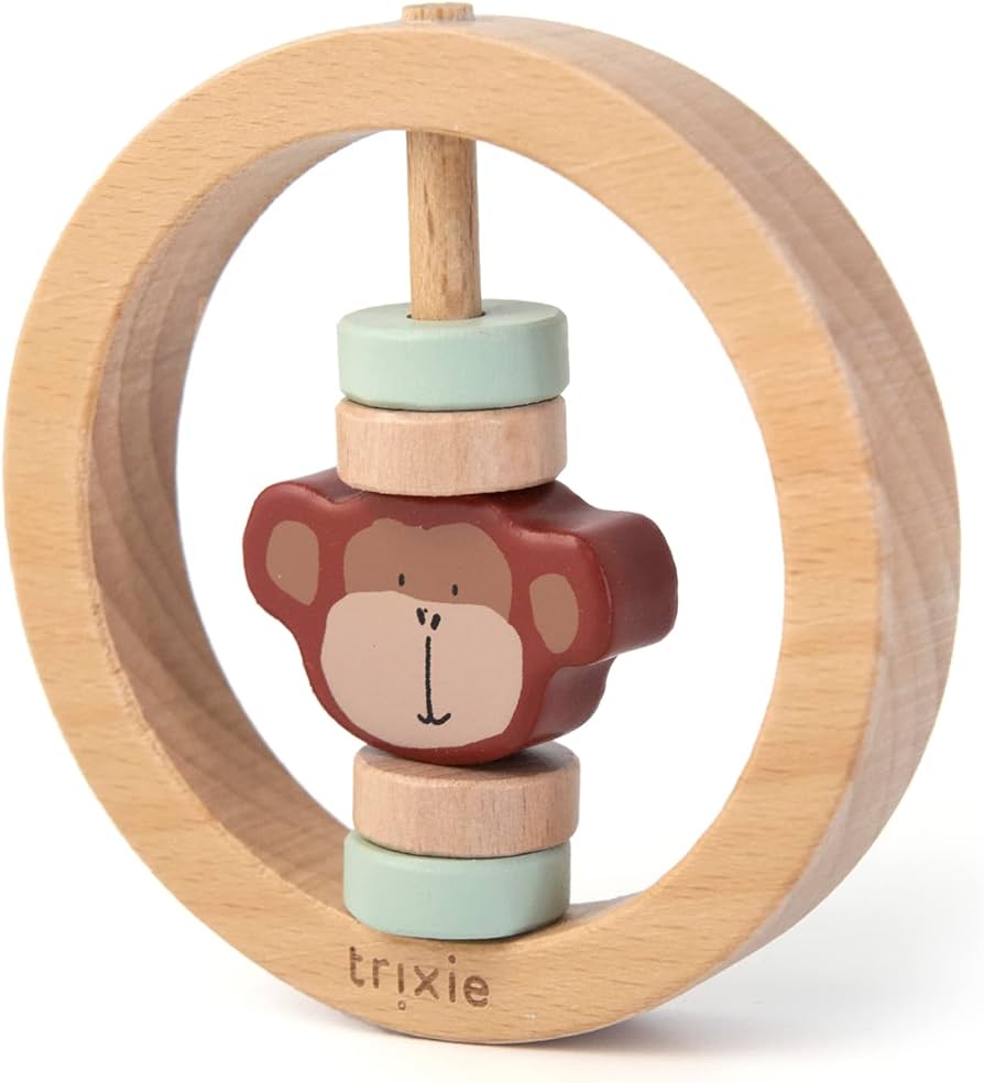 Wooden Round Rattle - Mr. Monkey Trixie