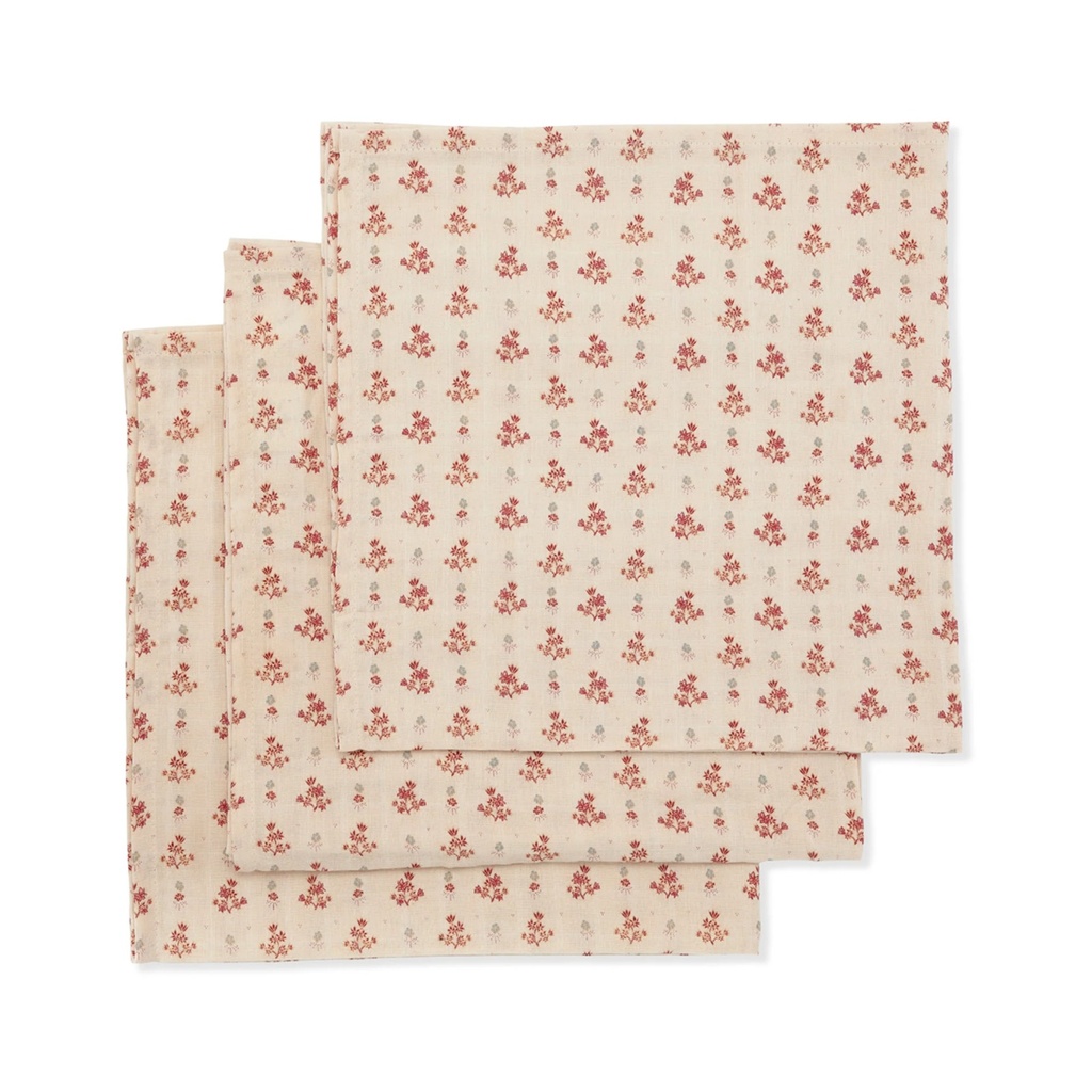 3 Pack Muslin Cloth Gots - Vintage Floral Red Konges Sløjd