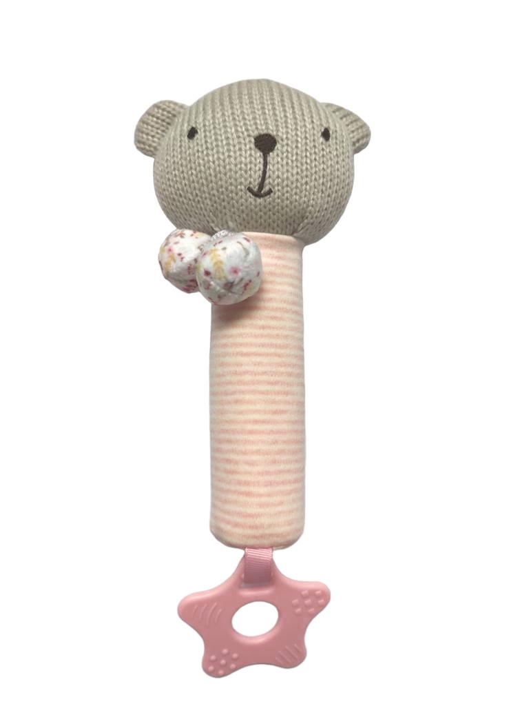 Sonajero con mordillo osa rosa Storki