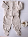 Set batita y pelele tejido Beige Margaritas rosa 6-9 Peekabo