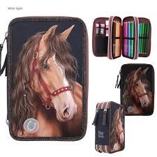 Cartuchera triple Miss Melody  LED GLITTER HORSE TopModel