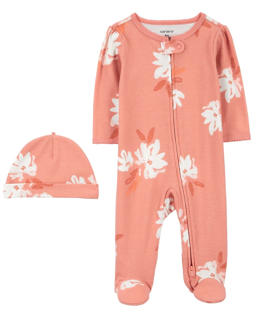 Pijama 1Pc C/Pie Y Gorro Floral Algodón Pre Carters