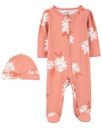 Pijama 1Pc C/Pie Y Gorro Floral Algodón Pre Carters