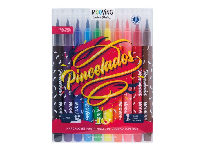Marcadores Punta Pincel Caja X10 Unidades Mooving
