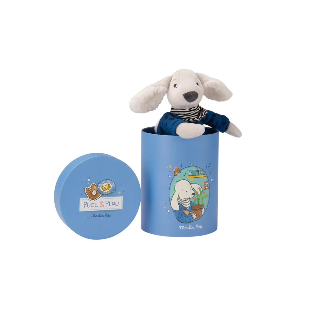 Muñeco Perro Pilou Azul (En Caja) Puce &amp; Pilou Moulin Roty