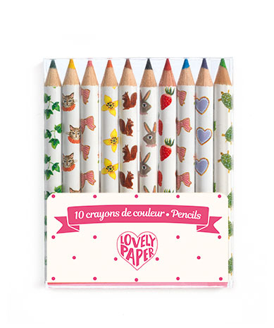 10 Aiko Mini Coloured Pencils Lovely Paper Djeco