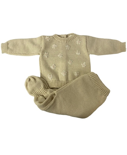 [PK21] Set batita y pelele tejido Beige Margaritas blancas 0-3m Pee