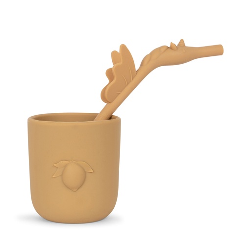 [KS6012-AL] Lemon Cup &amp; Unicorn Straw Set - Almond Konges Sløjd