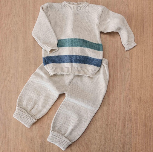 [PK39] Set buzo y pelele tejido rayas azul y verde 3-6m Peekaboo