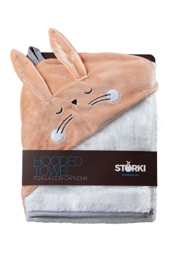 [704715589927] Toalla con capucha conejo durazno Storki