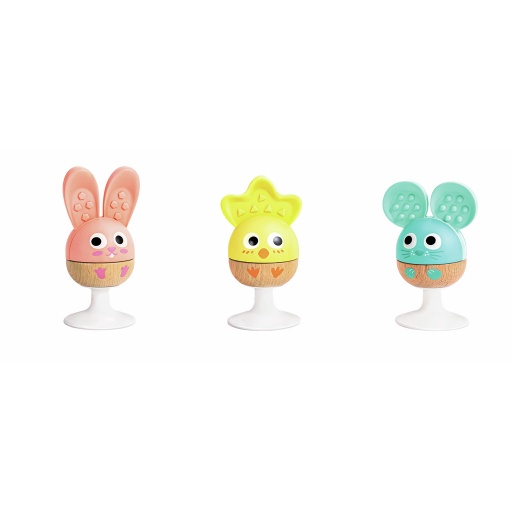 [6943478046566] Set 3 Sonajero Mordillo Ventosa - Granja pastel Hape