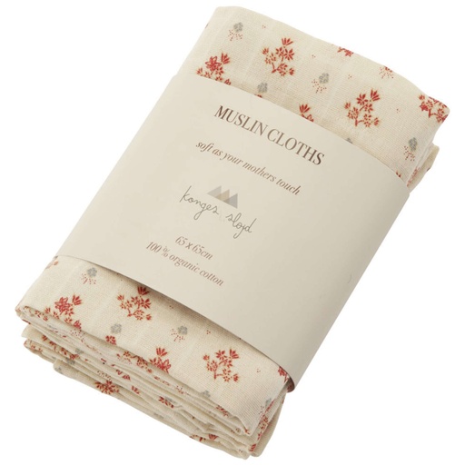[KS30022-VF-1] Muslin Single Cloth Gots - Vintage Floral Red Konges Slojd