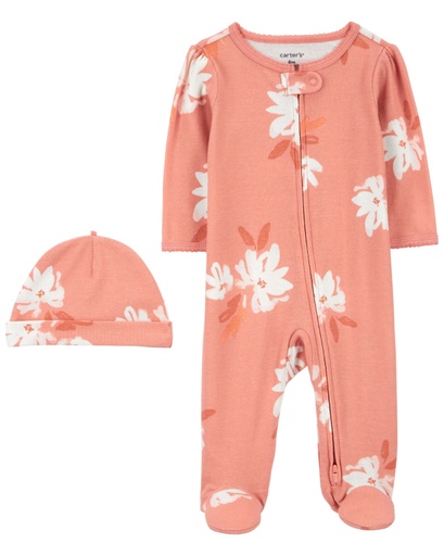 [195861910404] Pijama 1Pc C/Pie Y Gorro Floral Algodón Nb Carters