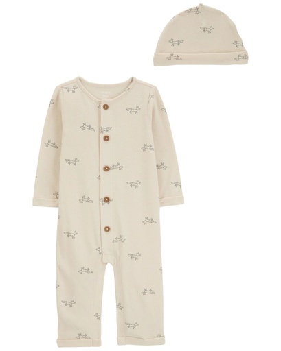 [195862660261] Monito Y Gorro Estampado Algodón Beige Zorro 3M Carters