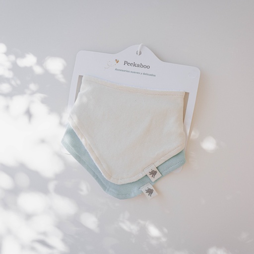 [PKBX2BV-TU] Baberos X2 Beige/Verde Peekaboo